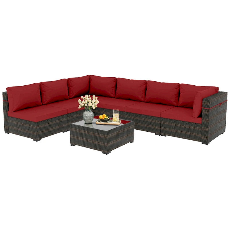 Ensemble de salon de jardin 7 pièces en rotin tressé Patio Watcher Morden, idéal pour la cour arrière