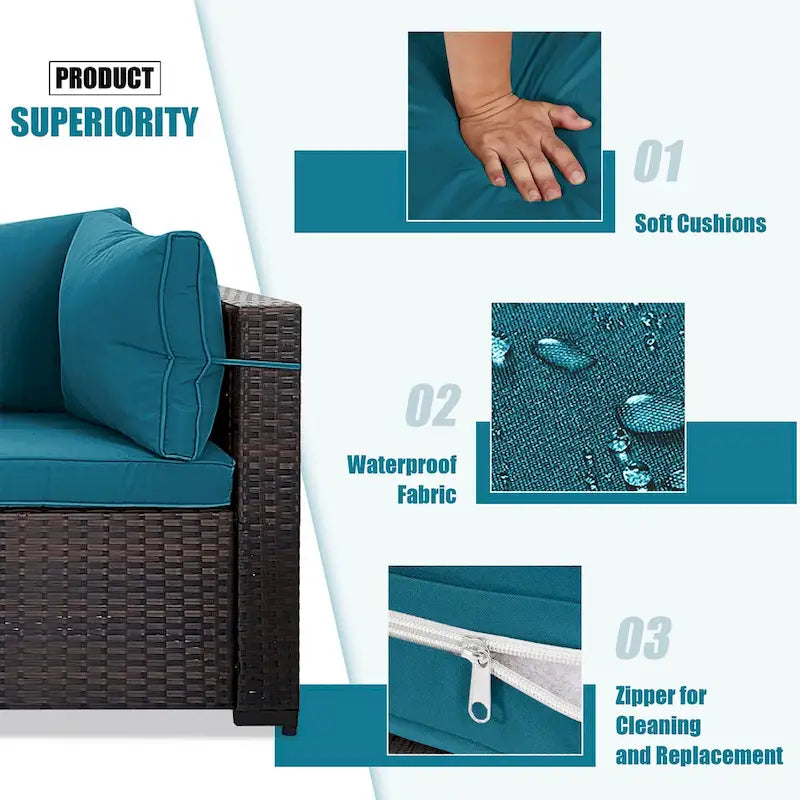 Ensemble de salon de jardin 7 pièces en rotin tressé Patio Watcher Morden, idéal pour la cour arrière