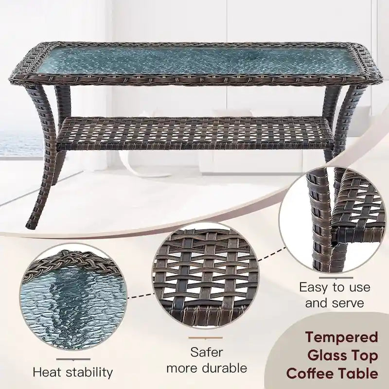 Canapé d'extérieur pivotant 4 pièces avec table - Marron