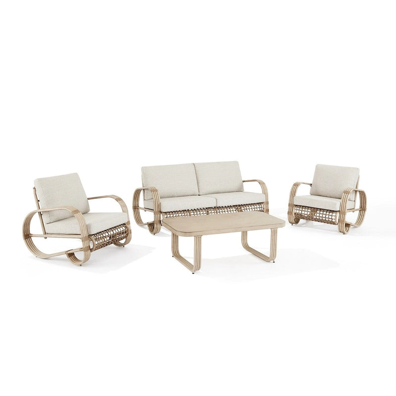 Ensemble de canapés club d'extérieur en aluminium rembourrés, 4 pièces