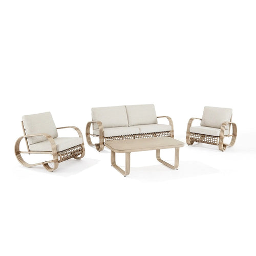 Ensemble de canapés club d'extérieur en aluminium rembourrés, 4 pièces