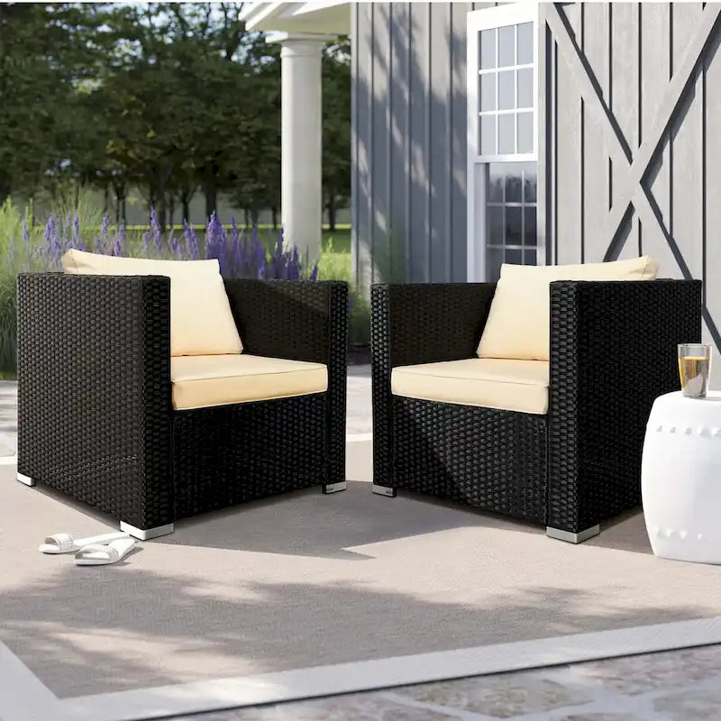 Chaise de patio extérieure Vrakae 2 pièces en rotin tressé