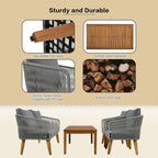 Ensemble de patio 4 pièces de style moderne du milieu du siècle : canapé deux places, chaises et table en bois d’acacia