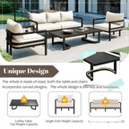 Ensemble de canapé d'extérieur en acier en forme de U, 4 pièces, pour plusieurs personnes, avec table basse et coussins.