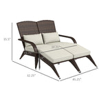 Fauteuil Adirondack Outsunny en osier pour 2 personnes avec coussins et repose-pieds, fauteuil de foyer en rotin PE
