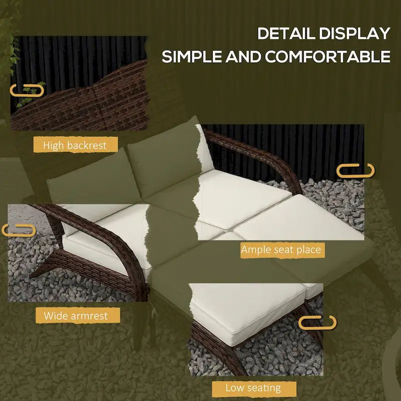 Fauteuil Adirondack Outsunny en osier pour 2 personnes avec coussins et repose-pieds, fauteuil de foyer en rotin PE
