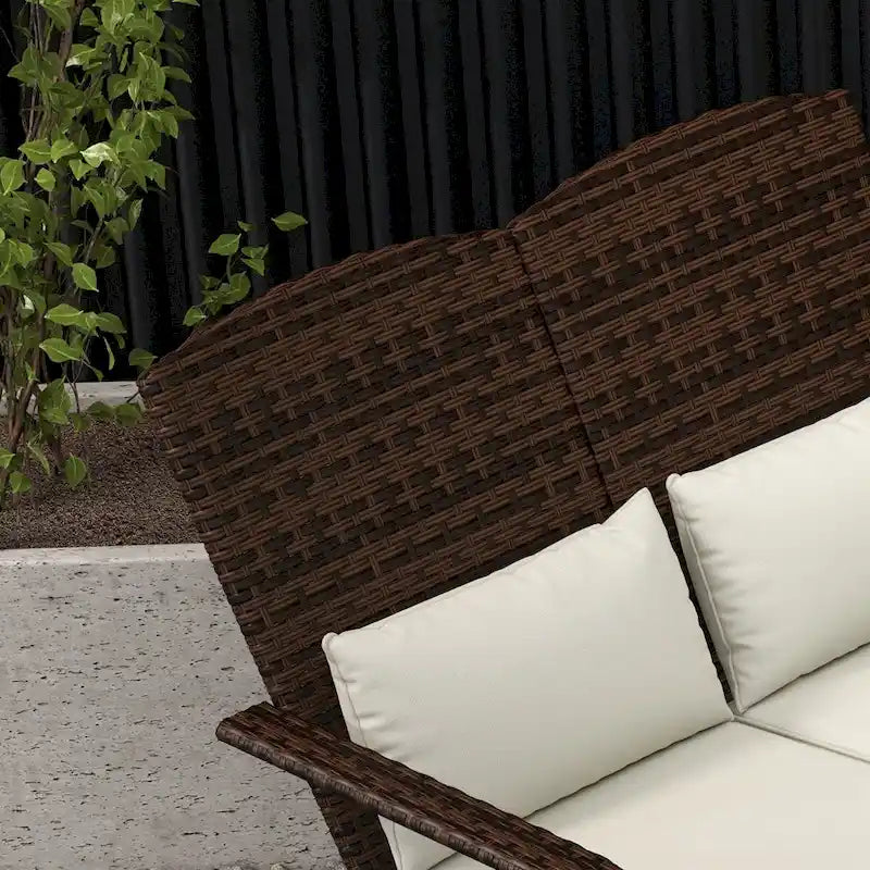 Fauteuil Adirondack Outsunny en osier pour 2 personnes avec coussins et repose-pieds, fauteuil de foyer en rotin PE