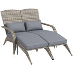 Fauteuil Adirondack Outsunny en osier pour 2 personnes avec coussins et repose-pieds, fauteuil de foyer en rotin PE
