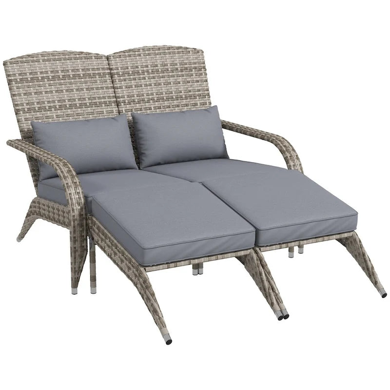 Fauteuil Adirondack Outsunny en osier pour 2 personnes avec coussins et repose-pieds, fauteuil de foyer en rotin PE