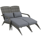 Fauteuil Adirondack Outsunny en osier pour 2 personnes avec coussins et repose-pieds, fauteuil de foyer en rotin PE