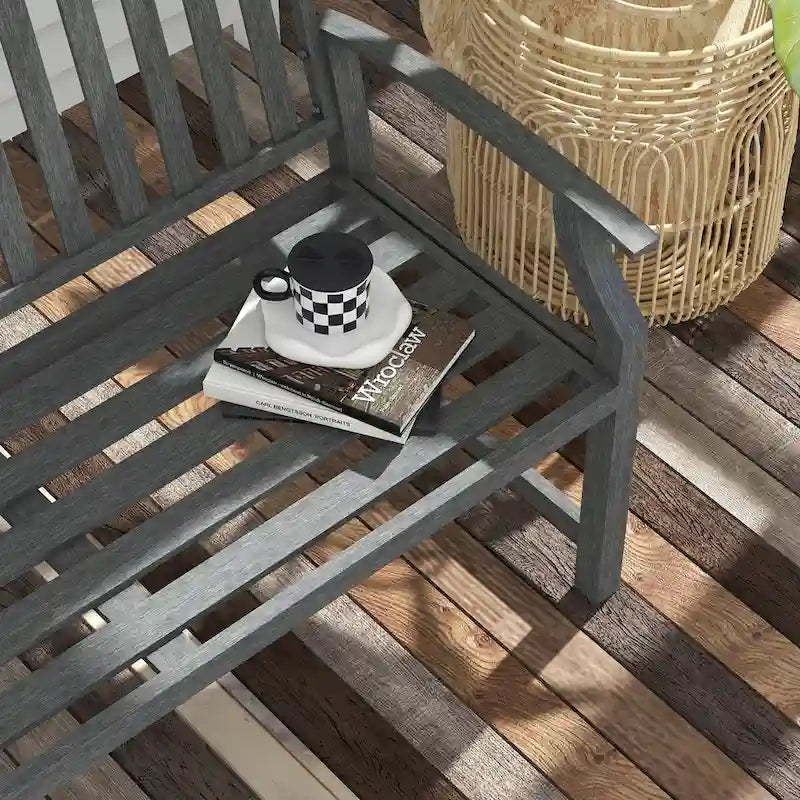 Banc de jardin extérieur en métal de 46 pouces avec accoudoirs, dossier inclinable et lattes imitation bois