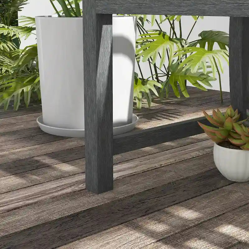 Banc de jardin extérieur en métal de 46 pouces avec accoudoirs, dossier inclinable et lattes imitation bois