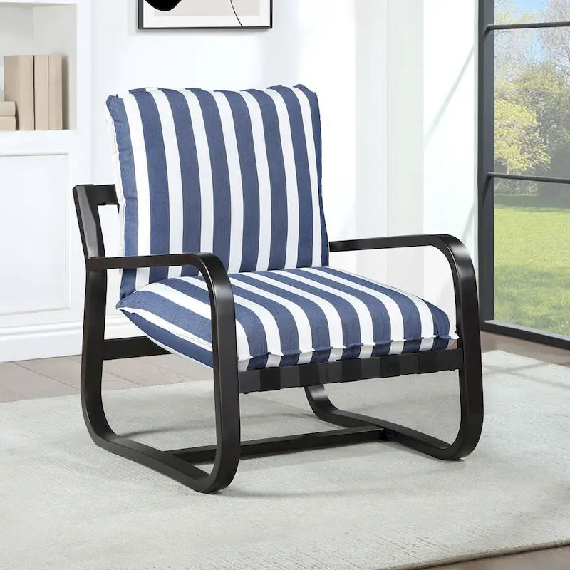 Fauteuil suspendu d'extérieur Auburn, revêtu d'un tissu à rayures bleues et blanches de Greyson Living