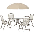 Ensemble de salle à manger d'extérieur 6 pièces pour 4 personnes avec parasol, table et chaises d'extérieur, 4 chaises pliantes et table ronde en verre