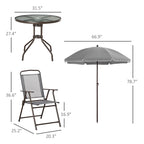 Ensemble de salle à manger d'extérieur 6 pièces pour 4 personnes avec parasol, table et chaises d'extérieur, 4 chaises pliantes et table ronde en verre