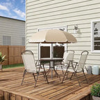 Ensemble de salle à manger d'extérieur 6 pièces pour 4 personnes avec parasol, table et chaises d'extérieur, 4 chaises pliantes et table ronde en verre