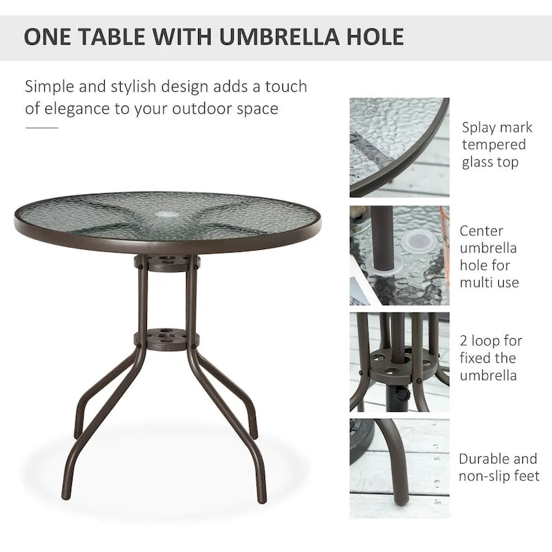 Ensemble de salle à manger d'extérieur 6 pièces pour 4 personnes avec parasol, table et chaises d'extérieur, 4 chaises pliantes et table ronde en verre