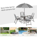Ensemble de salle à manger d'extérieur 6 pièces pour 4 personnes avec parasol, table et chaises d'extérieur, 4 chaises pliantes et table ronde en verre