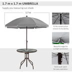 Ensemble de salle à manger d'extérieur 6 pièces pour 4 personnes avec parasol, table et chaises d'extérieur, 4 chaises pliantes et table ronde en verre