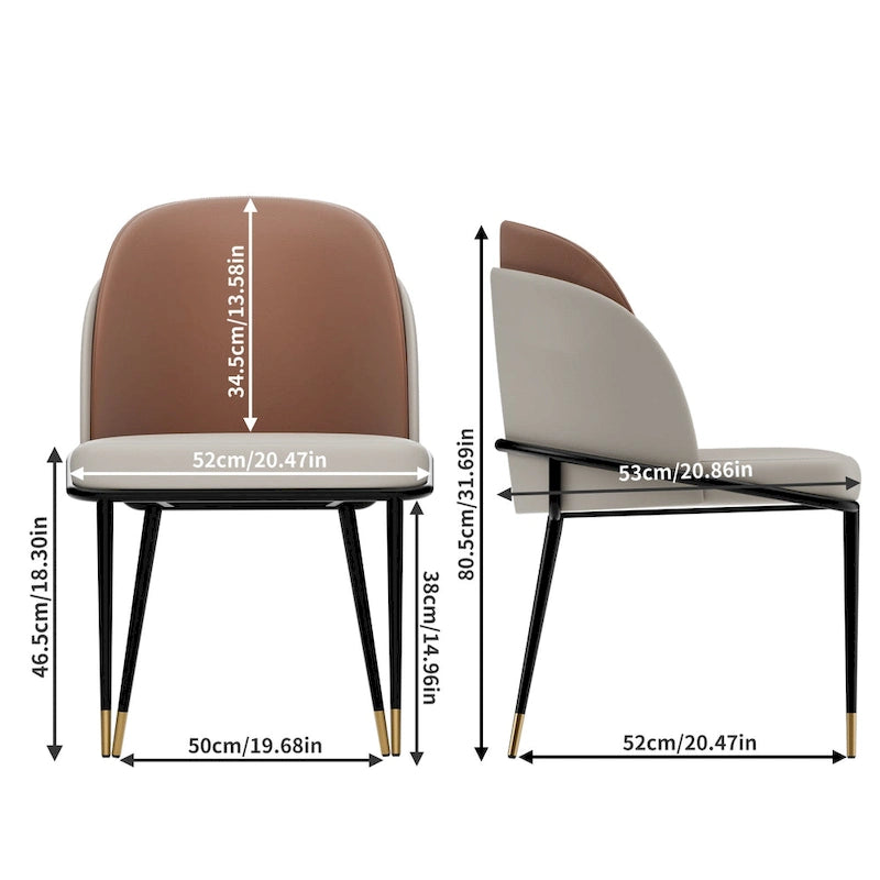Ensemble de 2 chaises de salle à manger rembourrées en similicuir avec pieds en métal - 20 x 21 x 32