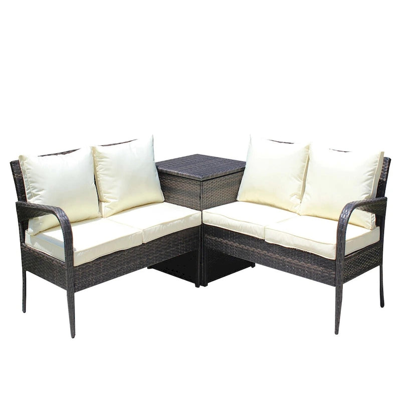 3-Piece Wicker Patio Conversation Set with Beige Cushion