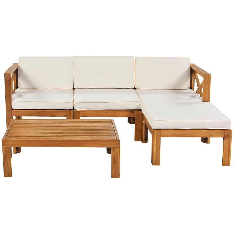 Ensemble de canapés d'angle 5 pièces en bois avec coussins pour terrasse et jardin