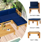 Ensemble de canapés d'angle 5 pièces en bois avec coussins pour terrasse et jardin