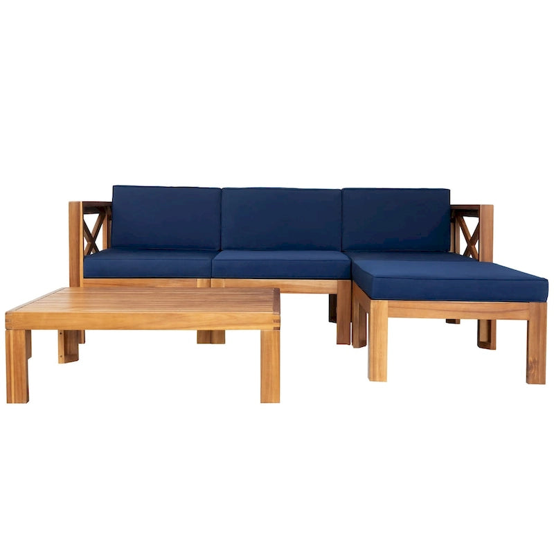 Ensemble de canapés d'angle 5 pièces en bois avec coussins pour terrasse et jardin