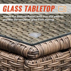 Ensemble de conversation de patio en osier 7 pièces avec coussins et table en verre