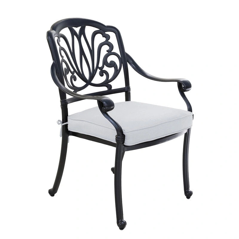 Ensemble de salle à manger carré Saratoga 9 pièces en aluminium couleur canon de fusil avec 8 chaises de salle à manger avec accoudoirs rembourrés