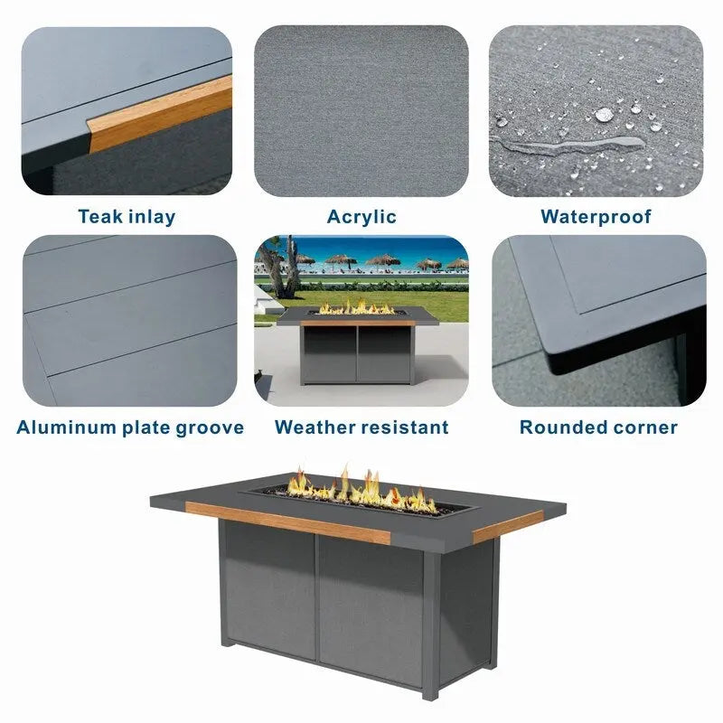 Ensemble de conversation de patio en acrylique 4 pièces avec table foyer et barbecue