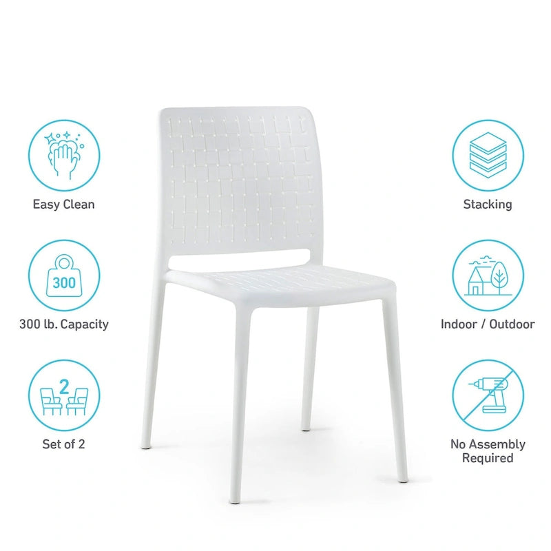 Chaises d'appoint empilables modernes WRGHOME pour terrasse, intérieur/extérieur (lot de 2) - 84,2 cm H x 47 cm L x 55,5 cm P