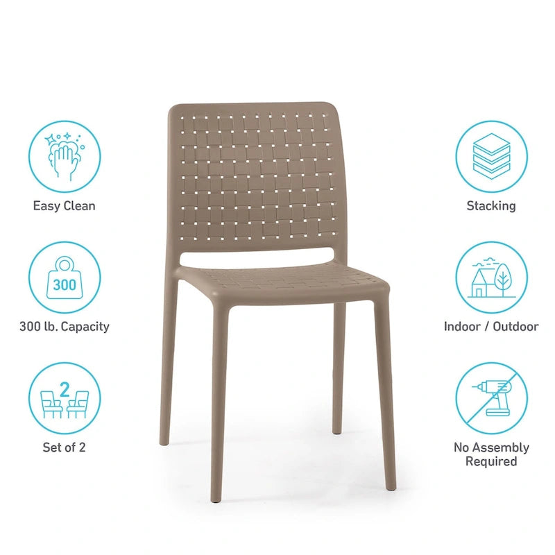 Chaises d'appoint empilables modernes WRGHOME pour terrasse, intérieur/extérieur (lot de 2) - 84,2 cm H x 47 cm L x 55,5 cm P