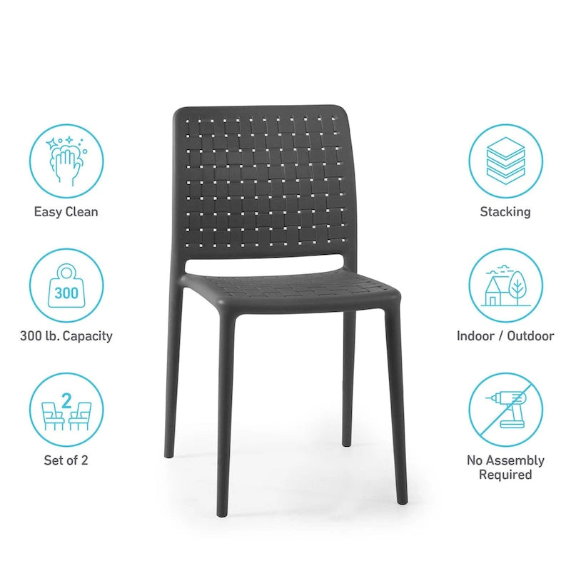 Chaises d'appoint empilables modernes WRGHOME pour terrasse, intérieur/extérieur (lot de 2) - 84,2 cm H x 47 cm L x 55,5 cm P