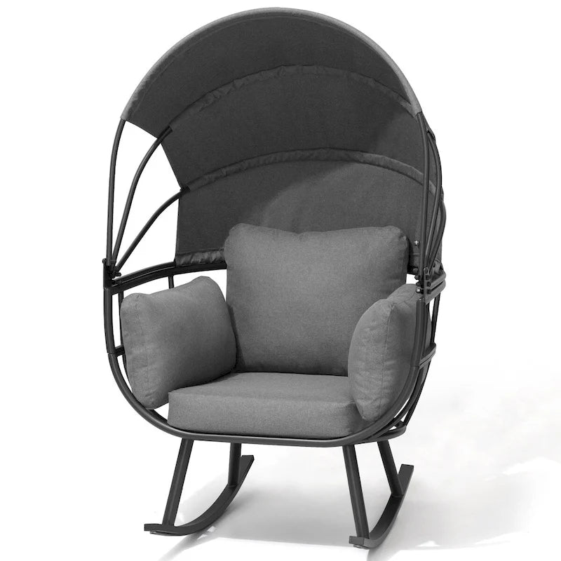 Fauteuil à bascule d'extérieur VredHom en forme d'œuf avec coussin et auvent pliable