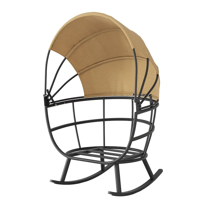Fauteuil à bascule d'extérieur VredHom en forme d'œuf avec coussin et auvent pliable