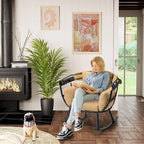 Fauteuil à bascule d'extérieur VredHom en forme d'œuf avec coussin et auvent pliable