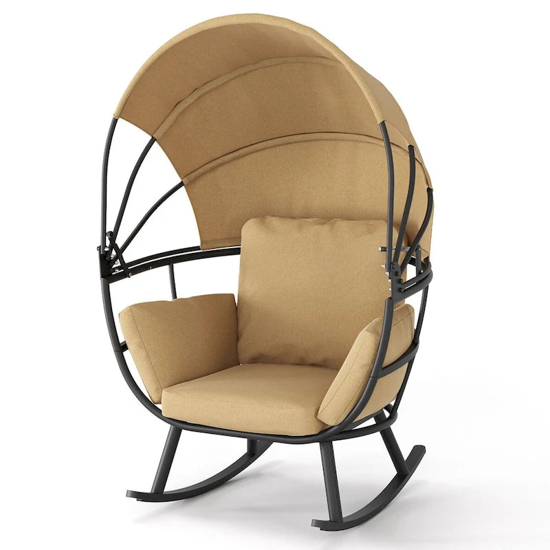 Fauteuil à bascule d'extérieur VredHom en forme d'œuf avec coussin et auvent pliable