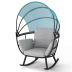 Fauteuil à bascule d'extérieur VredHom en forme d'œuf avec coussin et auvent pliable