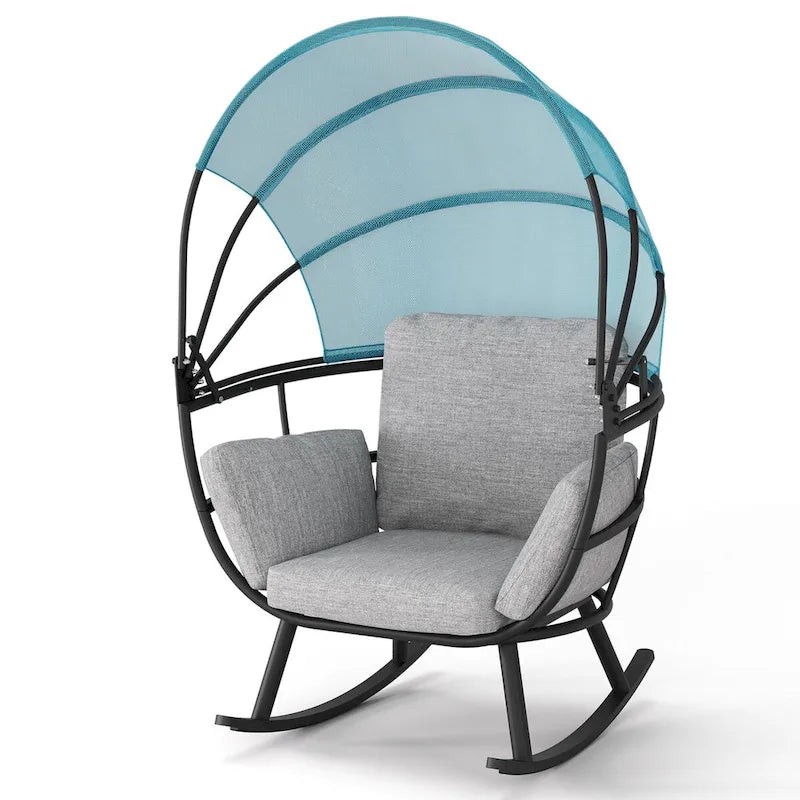 Fauteuil à bascule d'extérieur VredHom en forme d'œuf avec coussin et auvent pliable
