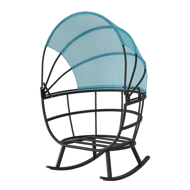 Fauteuil à bascule d'extérieur VredHom en forme d'œuf avec coussin et auvent pliable