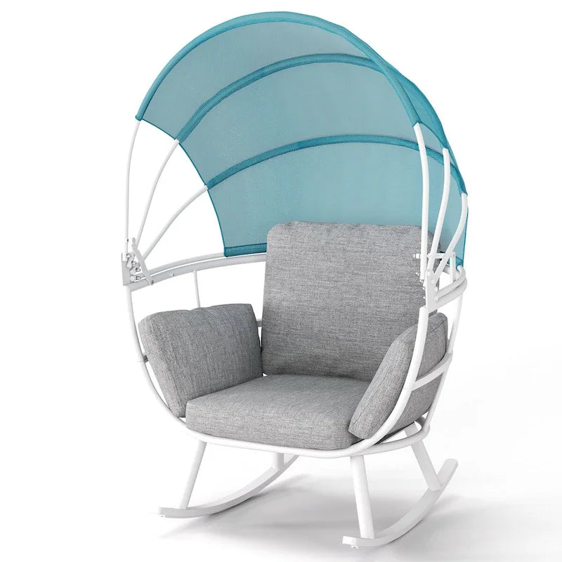 Fauteuil à bascule d'extérieur VredHom en forme d'œuf avec coussin et auvent pliable