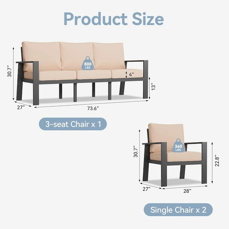 Ensemble de mobilier de patio en aluminium 4 pièces avec table de foyer de 40 pouces