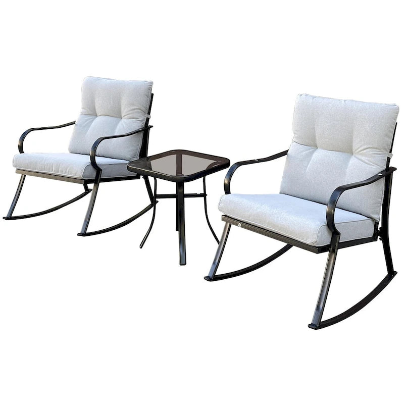Ensemble fauteuil à bascule et table de chevet blanc cassé