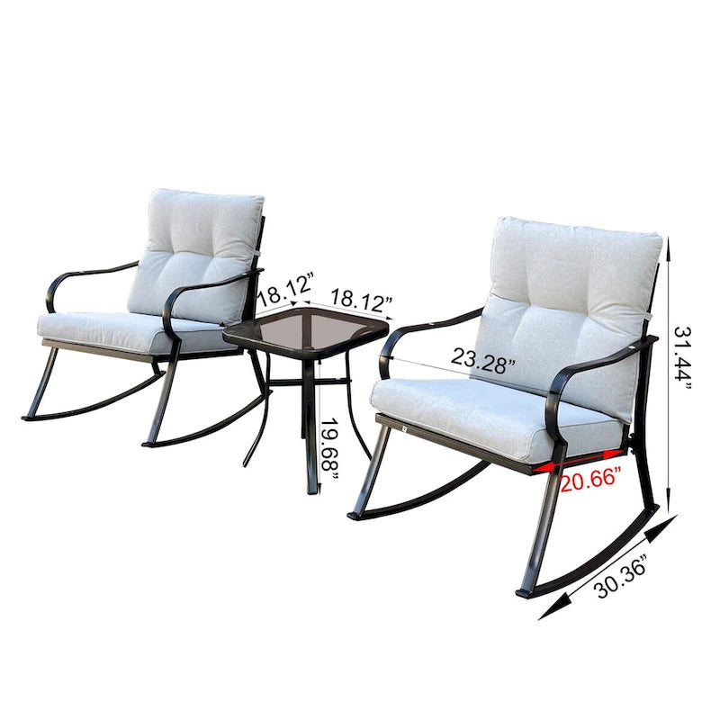 Ensemble fauteuil à bascule et table de chevet blanc cassé