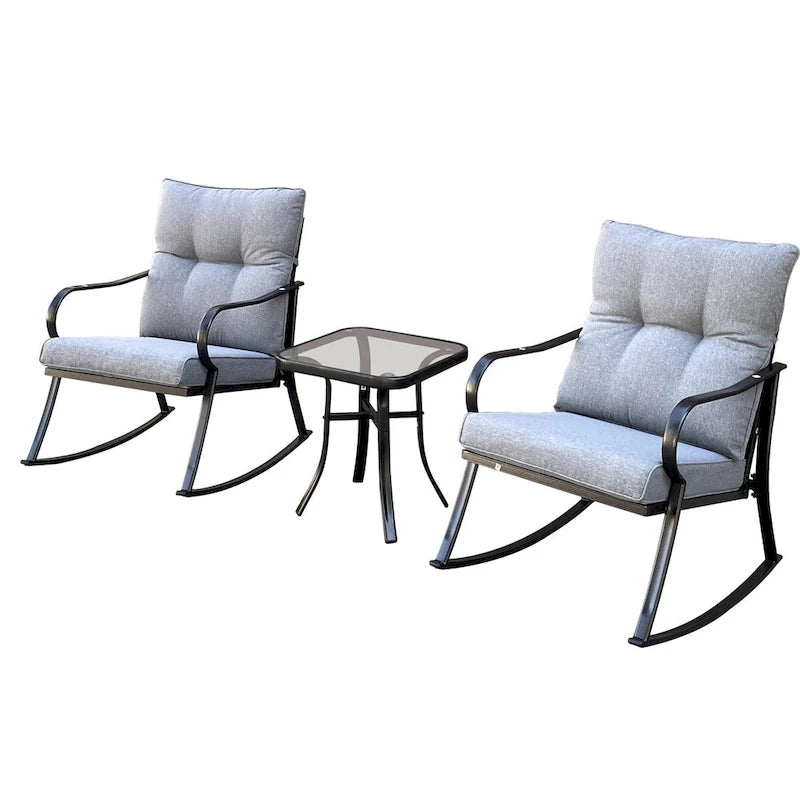 Ensemble fauteuil à bascule et table de chevet blanc cassé