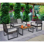 Ensemble de conversation de patio en bois d'acacia composé de 4 pièces avec plateau de table, idéal pour balcon, porche, jardin et pelouse.