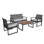 Ensemble de conversation de patio en bois d'acacia composé de 4 pièces avec plateau de table, idéal pour balcon, porche, jardin et pelouse.