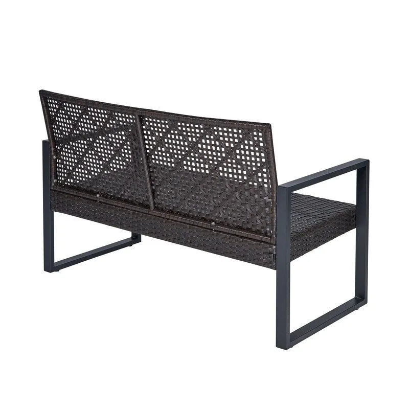 Ensemble de conversation de patio en bois d'acacia composé de 4 pièces avec plateau de table, idéal pour balcon, porche, jardin et pelouse.