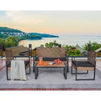 Ensemble de conversation de patio en bois d'acacia composé de 4 pièces avec plateau de table, idéal pour balcon, porche, jardin et pelouse.